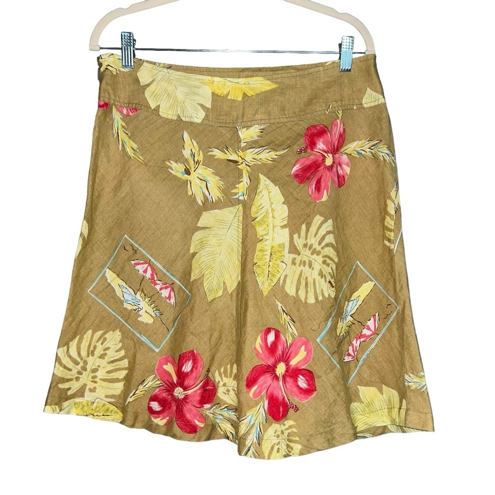 Uniform By John Paul Richard Petite Skirt 6 Tropical Floral Linen Blend A-Line
